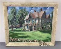 Framed Painting of Flowered Cottage