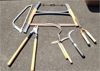 Buck saw, hand scythes, hedge trimmers, etc.