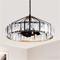 Black 3-Light Crystal Chandelier  Vintage