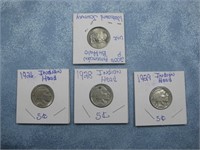 3 Buffalo Nickels & 1 - 2005P W. Journey Nickel