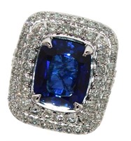 14k Gold 9.96 ct Cushion Sapphire & Diamond Ring