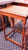 Vintage oak end table with carved top,