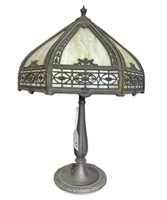 Antique Edwardian Slag Glass Parlor Table Lamp