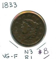 1833 Large Cent - Full Liberty, VG-F