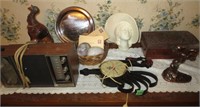 Rooster clock, horse figure, head vase, misc