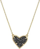 18k Gold-pl 1.00ct Black Onyx Heart Necklace