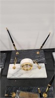 2 MARBLE DESK SETS W/ PEN AND CLOCK