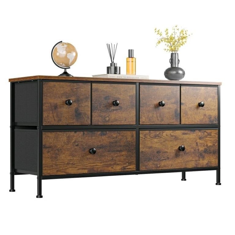 6 Fabric Drawer Dresser TV Stand, Metal Black Fram