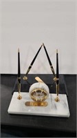 2 MARBLE DESK SETS W/ PEN AND CLOCK