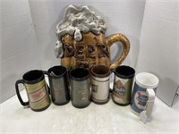 LOT OF 6 VINTAGE PLASTIC THERMAL BEER MUGS,