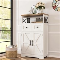 Farmhouse White Storage Cabinet with Doors