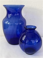 2 Cobalt Blue Glass Vases Swirl Pattern & Art