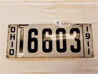 License Plate Ohio 1911 Porcelain