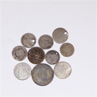 Group of 10 Coins, 1 Bolivar, 2x Canada 10c, Newfo