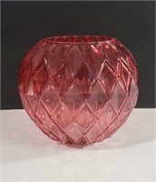 FTD Cranberry Ruby Flash Diamond Point Glass V