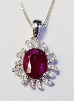 925 Sterling Silver Ruby Necklace