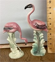 2 ceramic flamingos