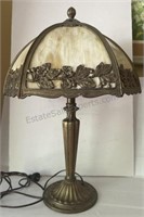 VTG BRADLEY HUBBARD SLAG GLASS Brass LAMP 21” H