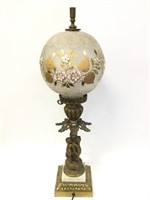 Brass Cherub Base Lamp with Globe Shade