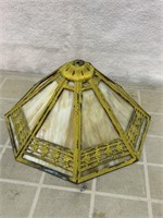 Antique slag glass and metal lamp shade measures
