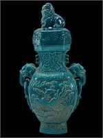 Qianlong Blue/Green Dragon Fenghui Ear Vase