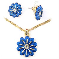 Cute .06ct White Topaz Blue Flower Jewelry Set