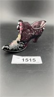Fenton Glass Shoe | Hand Painted Signed Slipper |
