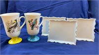 2 Vintage Fred Roberts Mugs & 3 Porcelain Plaques