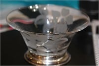 Sterling Rim Etched Glass Bowl