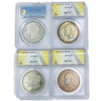 (4) Varied US Silver Dollars ANACS/PCGS MS62-67