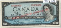 CANADIAN 1954 FIVE DOLLAR BILL