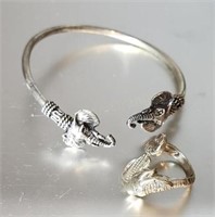 Signed Tjc  Sterling Elephant Bracelet And Ring
