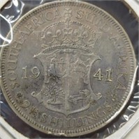 Silver 1941 South African 2 and 1/2 shilling coin