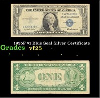 1935F $1 Blue Seal Silver Certificate Grades vf+