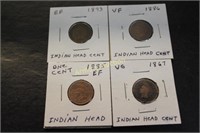 4 INDIAN HEAD PENNIES