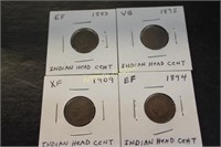 4 INDIAN HEAD PENNIES