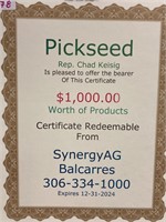 $1,000.00 Worth of Product Certificate