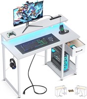 $110  AODK White Gaming Desk with LED Lights & Pow