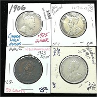 (4) 1906-1919 Canadian Coins Marked .925 Silver