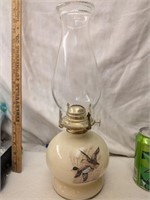 Vintage Glass Painted Oil Lamp 14" tall