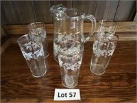 Vintage Etched Pitcher & Matching Glasses