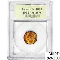 1877 Indian Head Cent USCG PR65+ RD CAM