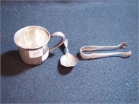 Three sterling silver items: baby cup, baby