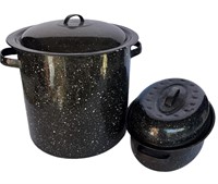 Black Enamelware Covered Pot & Pan
