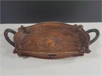 Wooden Serving Tray with Horse lined with rope and