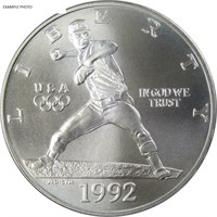 1992-D Olympiad silver dollar w baseball pitcher
