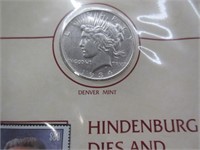 1934-D peace dollar & stamp set(hindenburg-hitler)