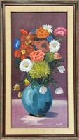 VIBRANT SIGNED FLORAL PAINTING ON BOARD