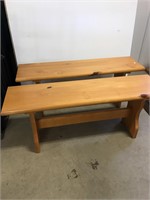 2 wooden benches