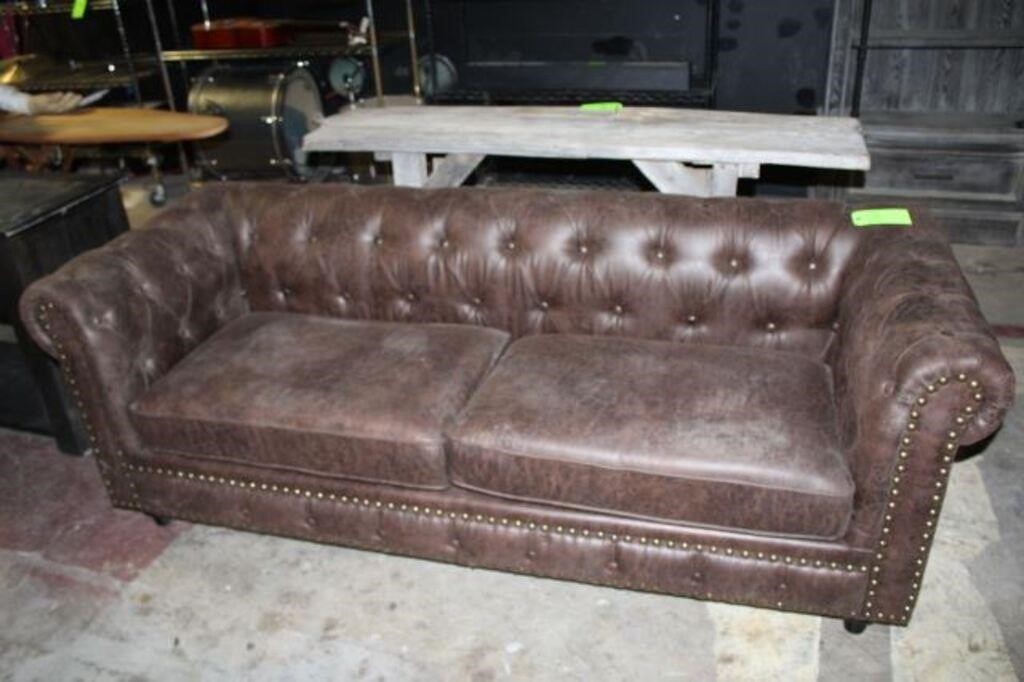 Button Tufted Sofa w/Nail Head Trim, Leather